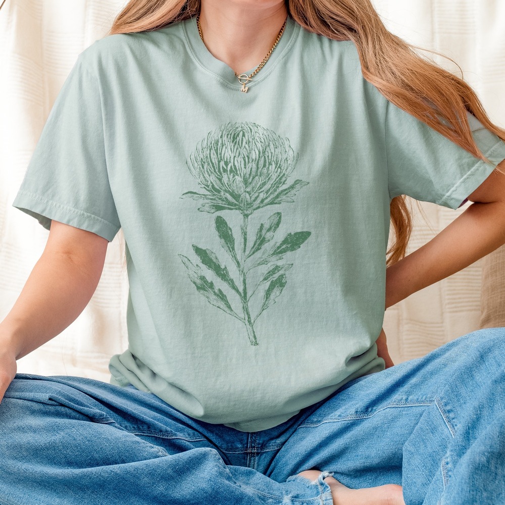 Botanical Sphere Graphic Tee Rust Orange Line Drawing Nature Art